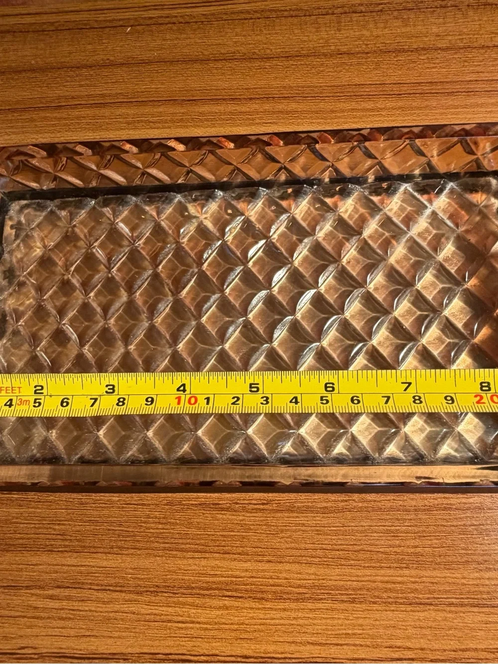Vintage Barrington Quilted Amber Lucite Vanity Tray MCM 9.5x5.5 Diamond Bottom